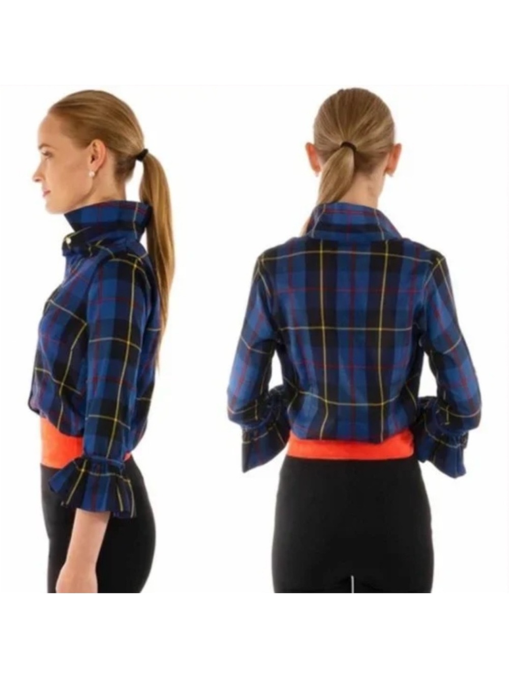 Gretchen Scott Duke Of York Priss Button Down Top Sz Medium Plaid Ruffle Sleeve - Picture 3 of 9